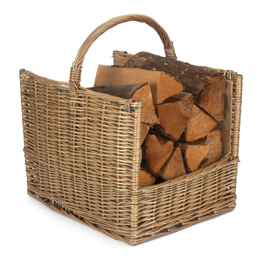 Antique Wash Open End Wicker Log Basket