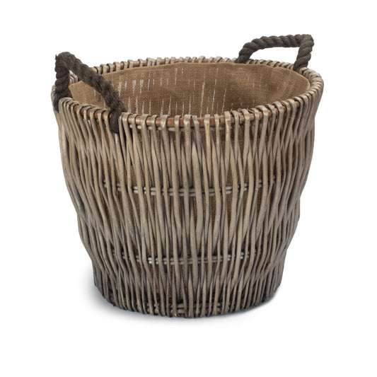 Small Round Grey Wicker Log Basket