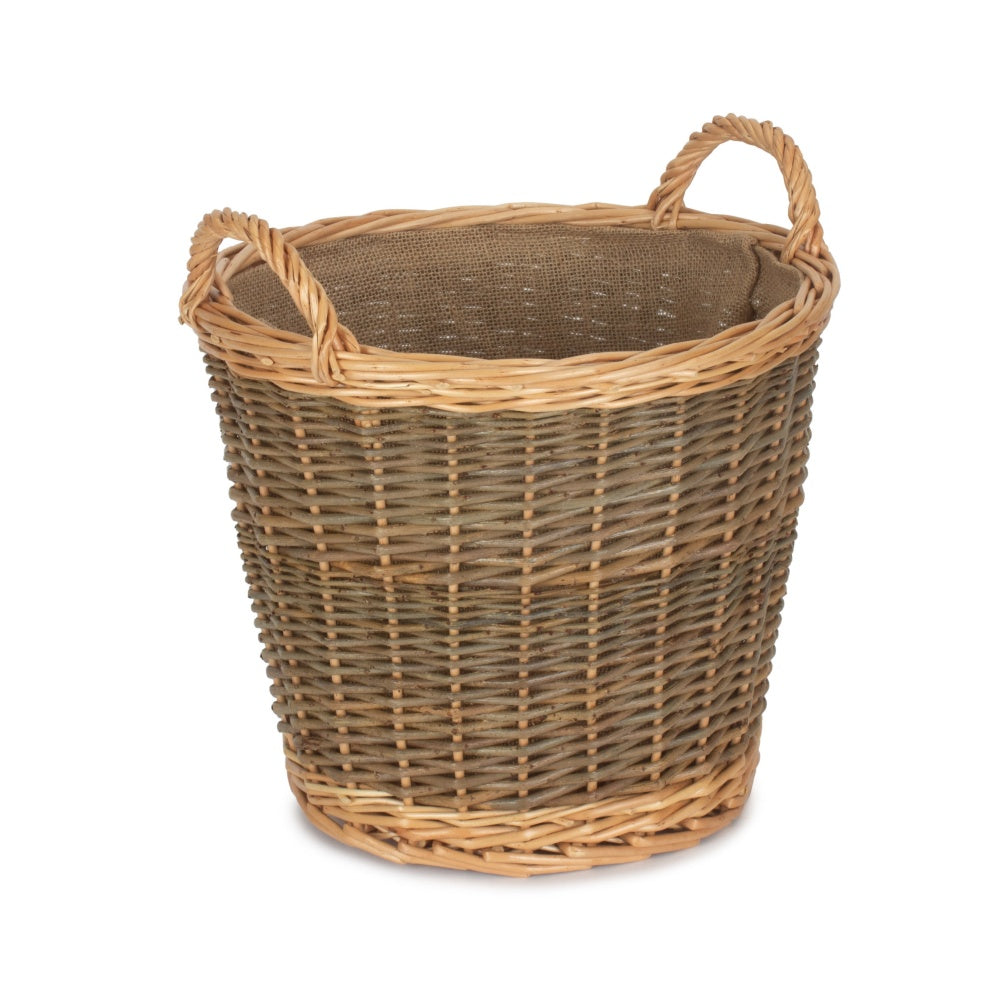 Medium Unpeeled Hessian Lined Wicker Log Basket