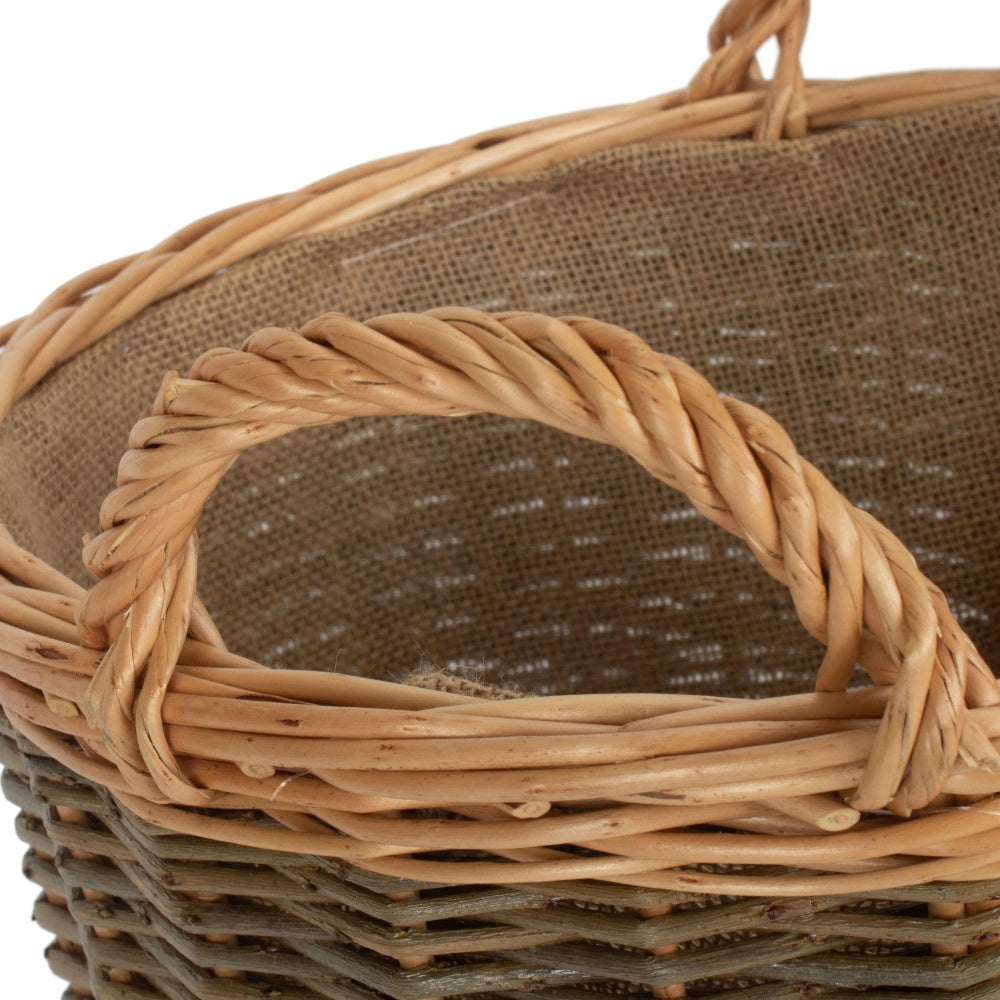 Medium Unpeeled Hessian Lined Wicker Log Basket