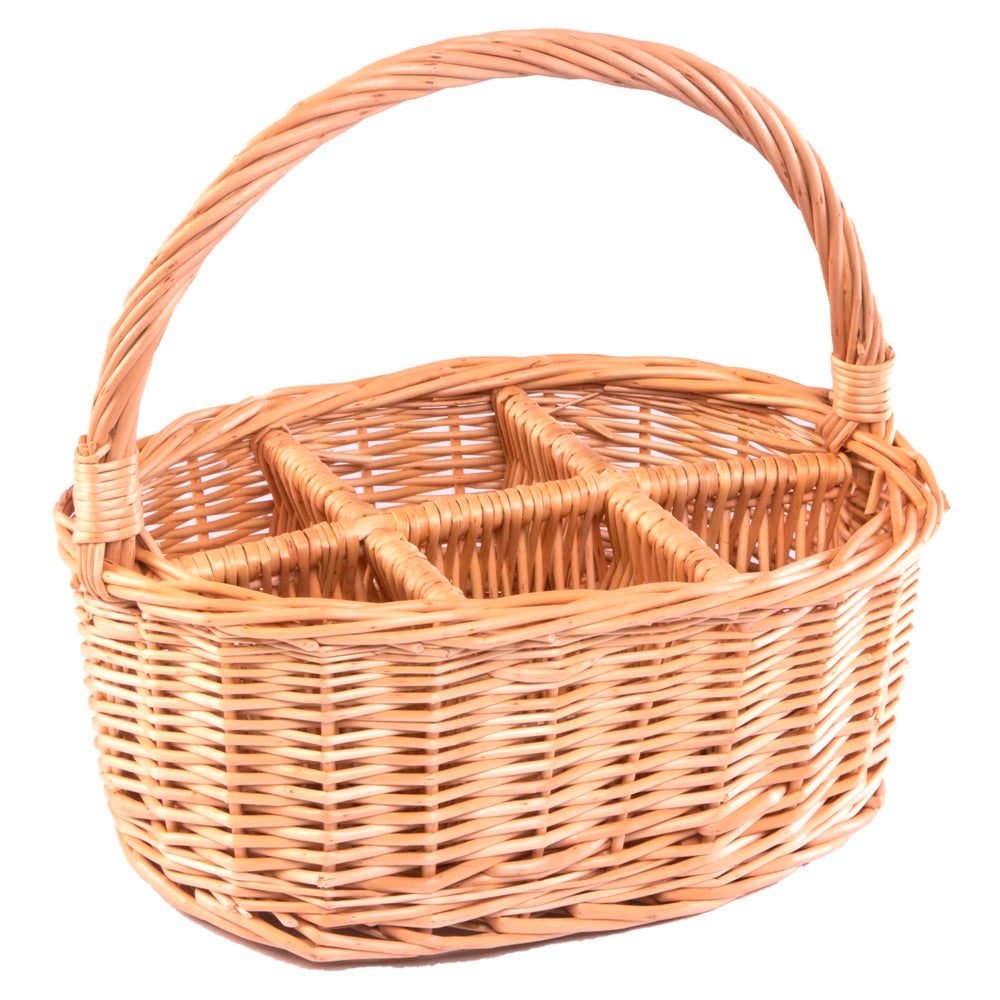 Wicker Oval Glass or Cutlery Drinks Basket 6 Partition