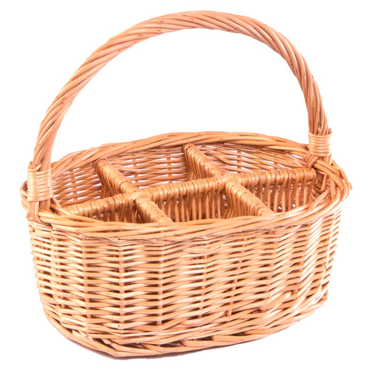 Wicker Oval Glass or Cutlery Drinks Basket 6 Partition