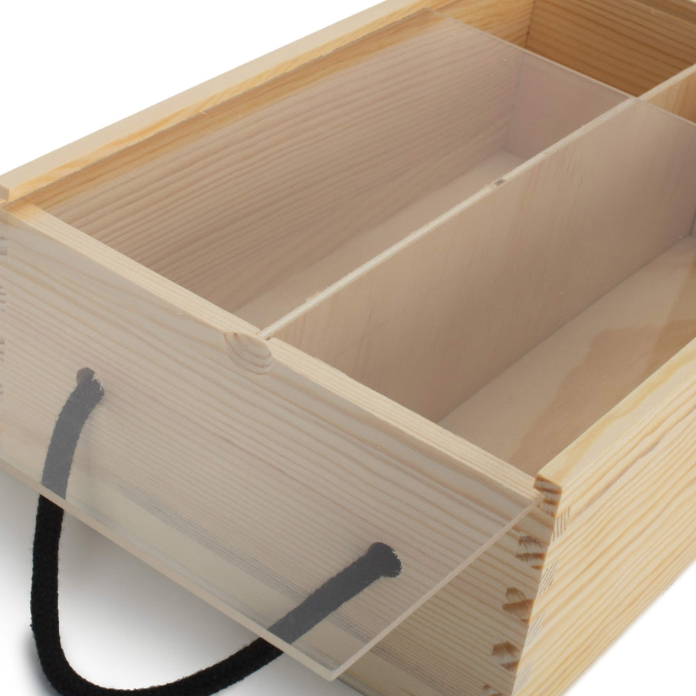 2 Beer Bottle Pinewood Carry Case with Acrylic Lid