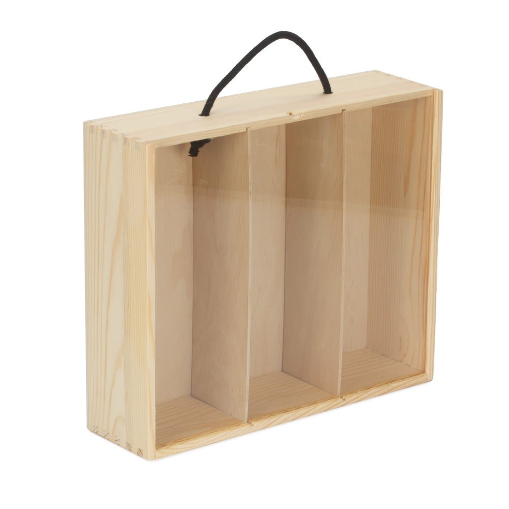 3 Beer Bottle Pinewood Carry Case with Acrylic Lid