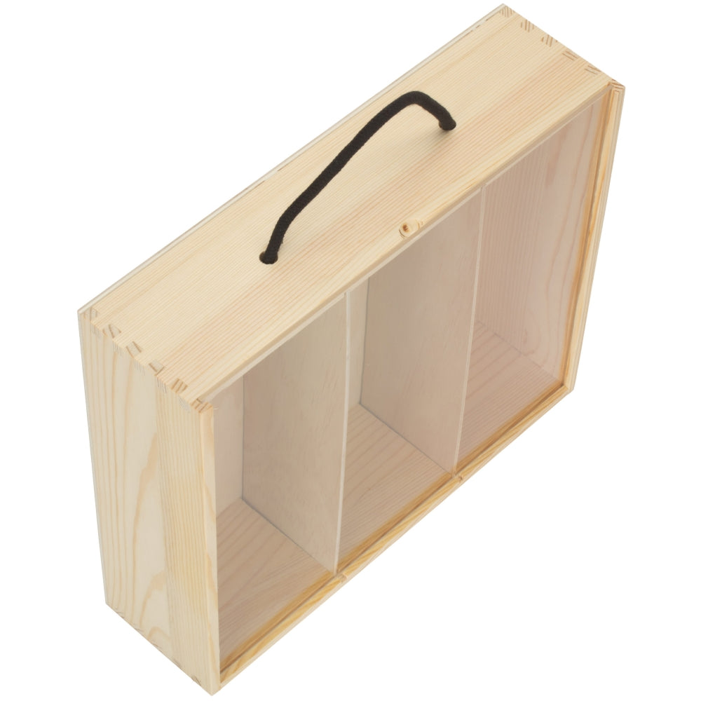 3 Beer Bottle Pinewood Carry Case with Acrylic Lid