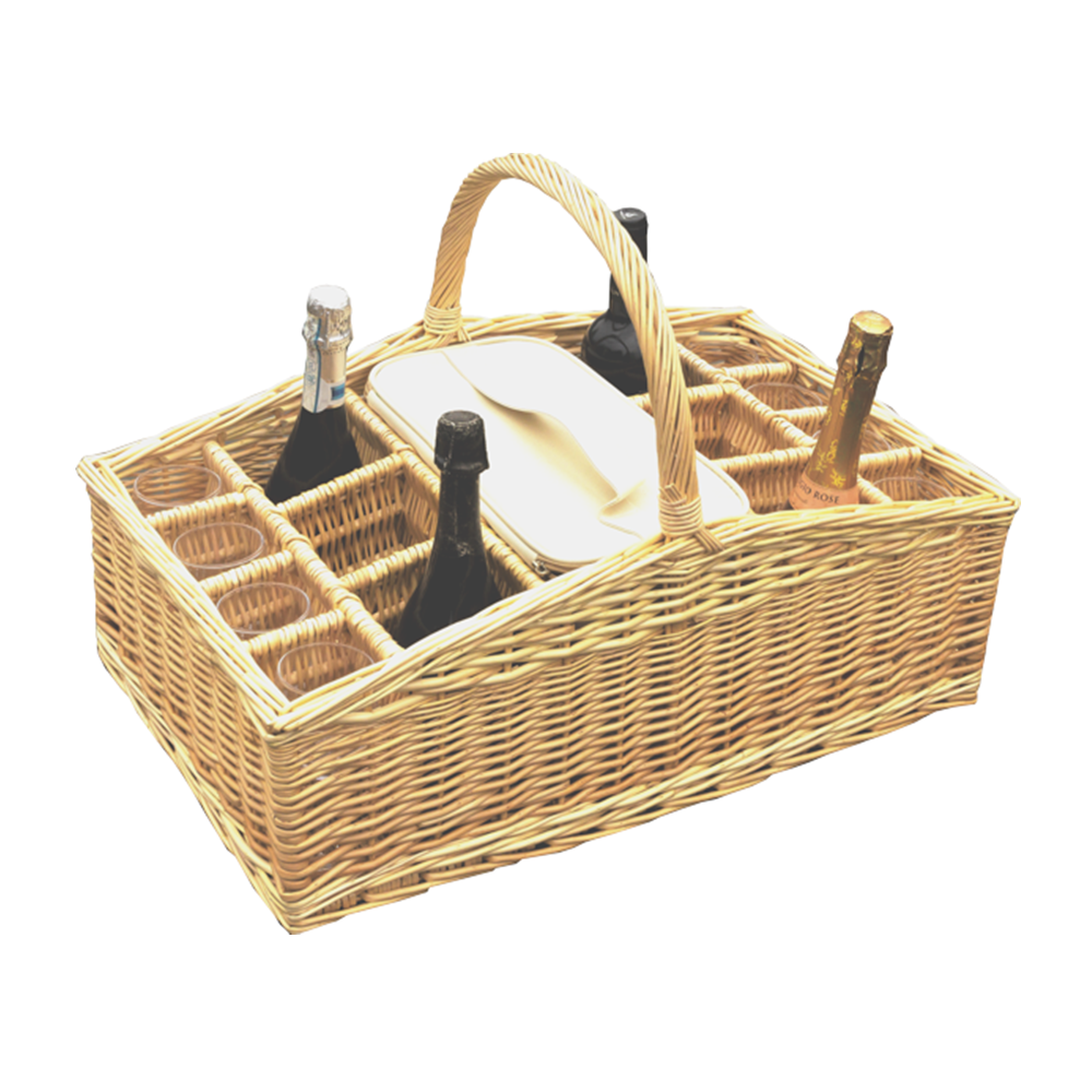 Large Wicker Drinks Basket Carrier with Cooler