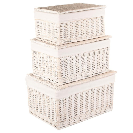 Whitewash Steamed Cotton White Lined Wicker Storage Basket