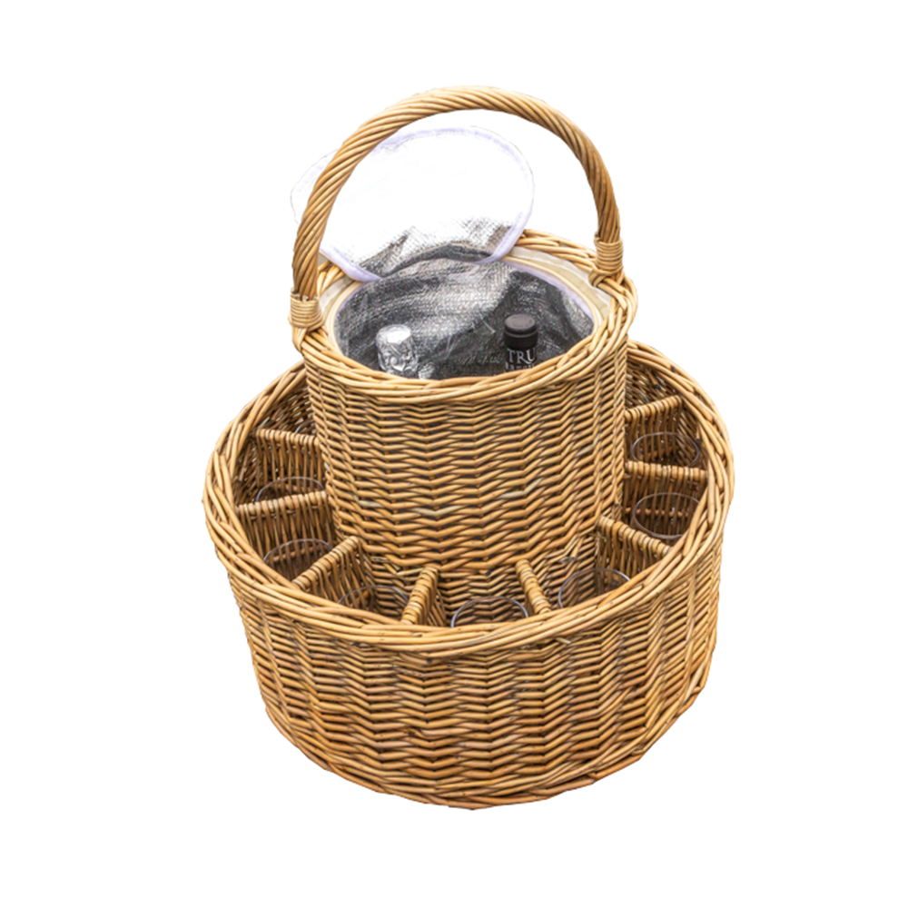 Wicker Celebration Drinks Basket with Fitted Cooler and Glasses