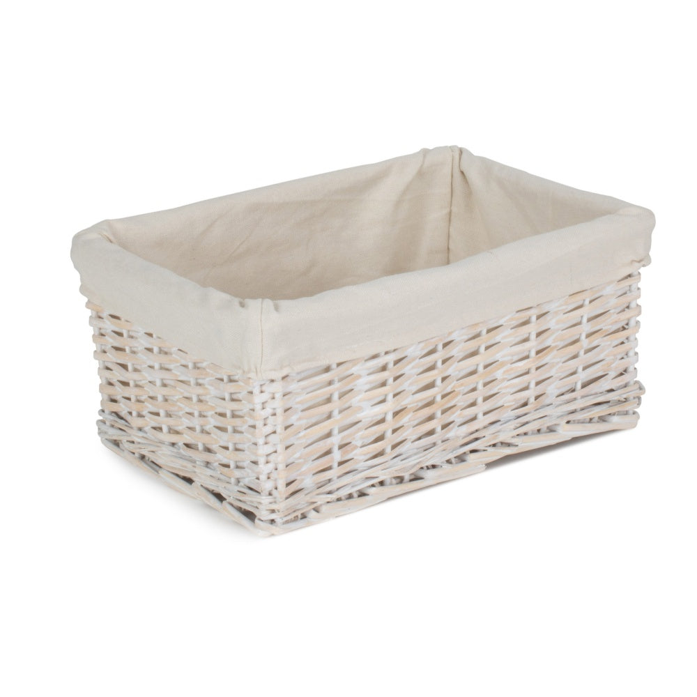 Whitewash Wicker Storage Basket with Lining