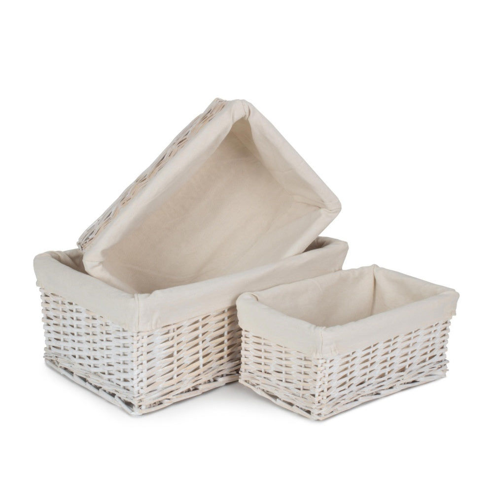Whitewash Wicker Storage Basket with Lining